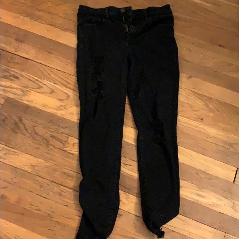 Black skinny stretch high rise ripped jeans